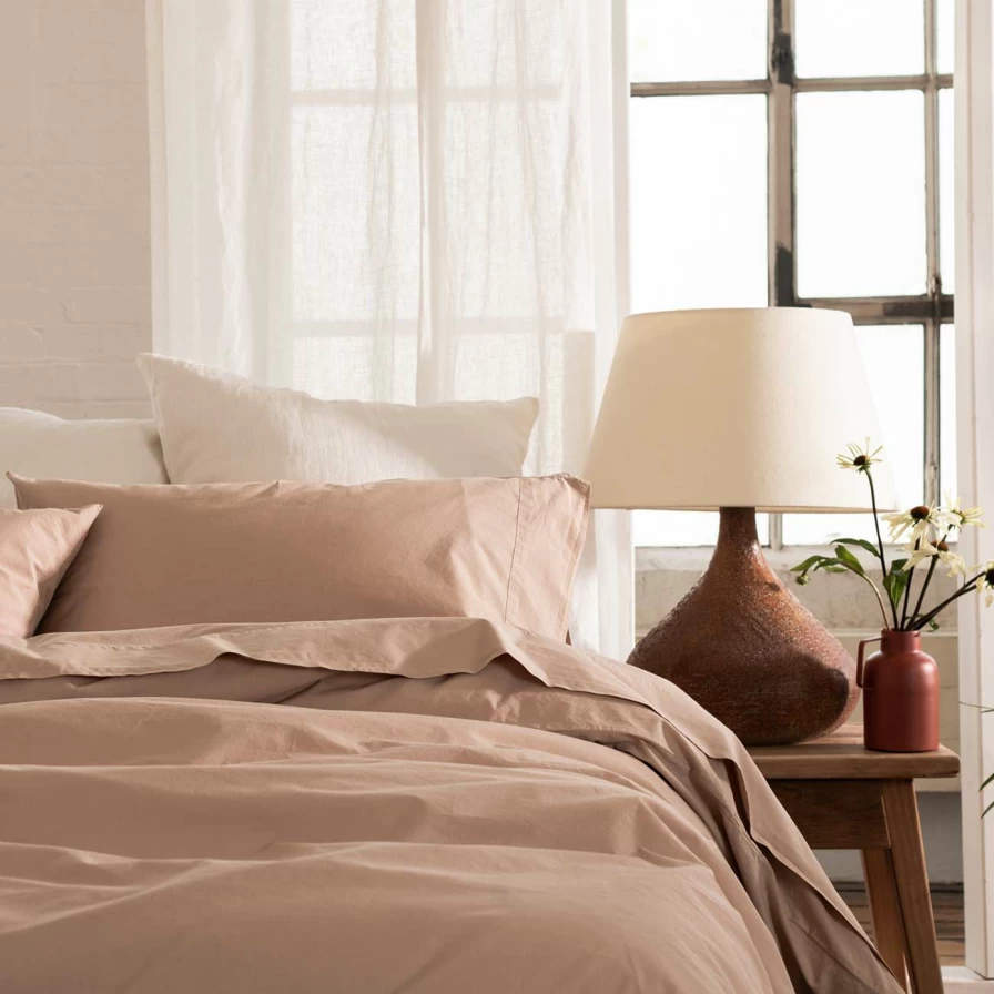 Piglet in Bed Washed Cotton Percale Duvet Cover - Cafe Au Lait - Luxury Bedding