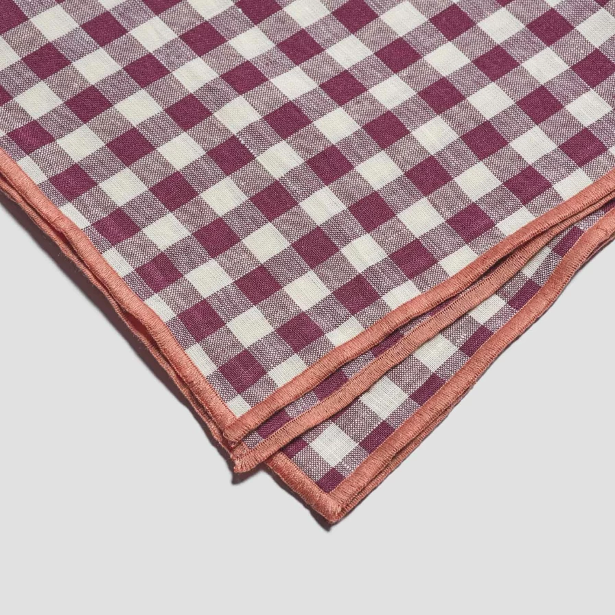 Piglet in Bed Berry Checkered Linen Table Runner - Gingham Kitchen Dining Decor