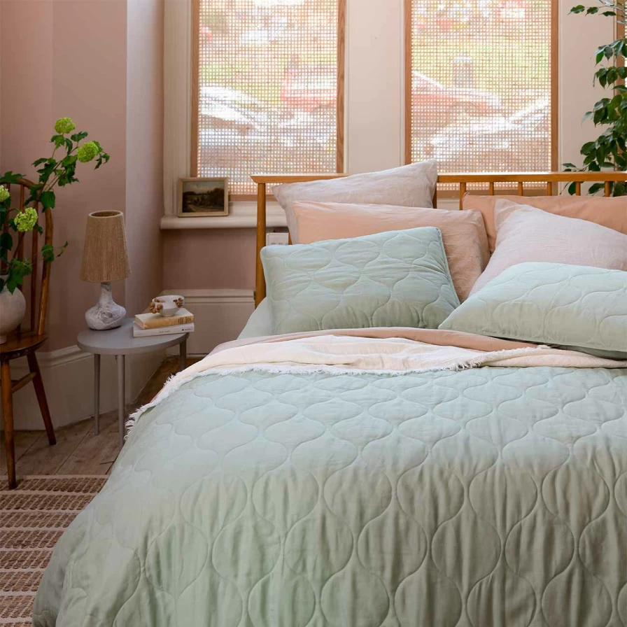 Piglet in Bed Sage Green 100% Linen Duvet Cover - Organic Washed Cotton Quilt
