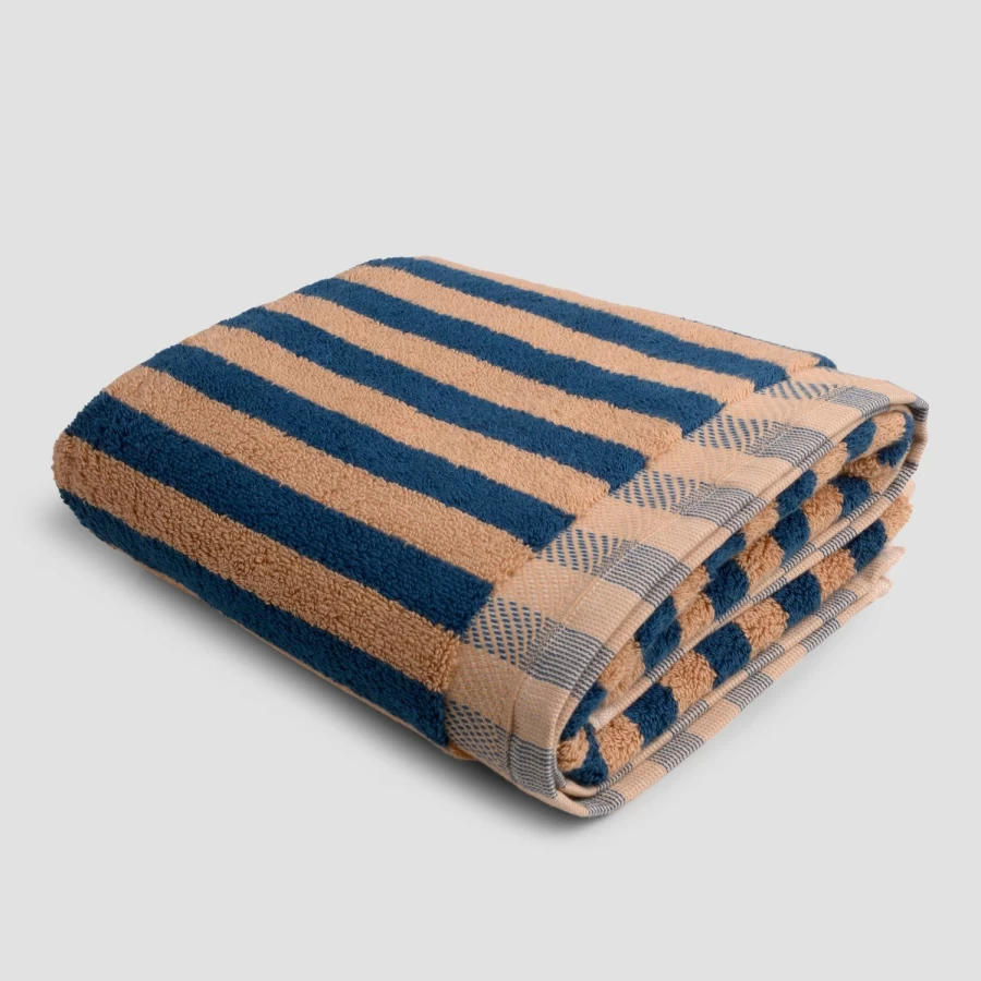 Piglet in Bed Blue and Porcini Stripe Cotton Bath Mat - Pembroke Style Eco-Friendly