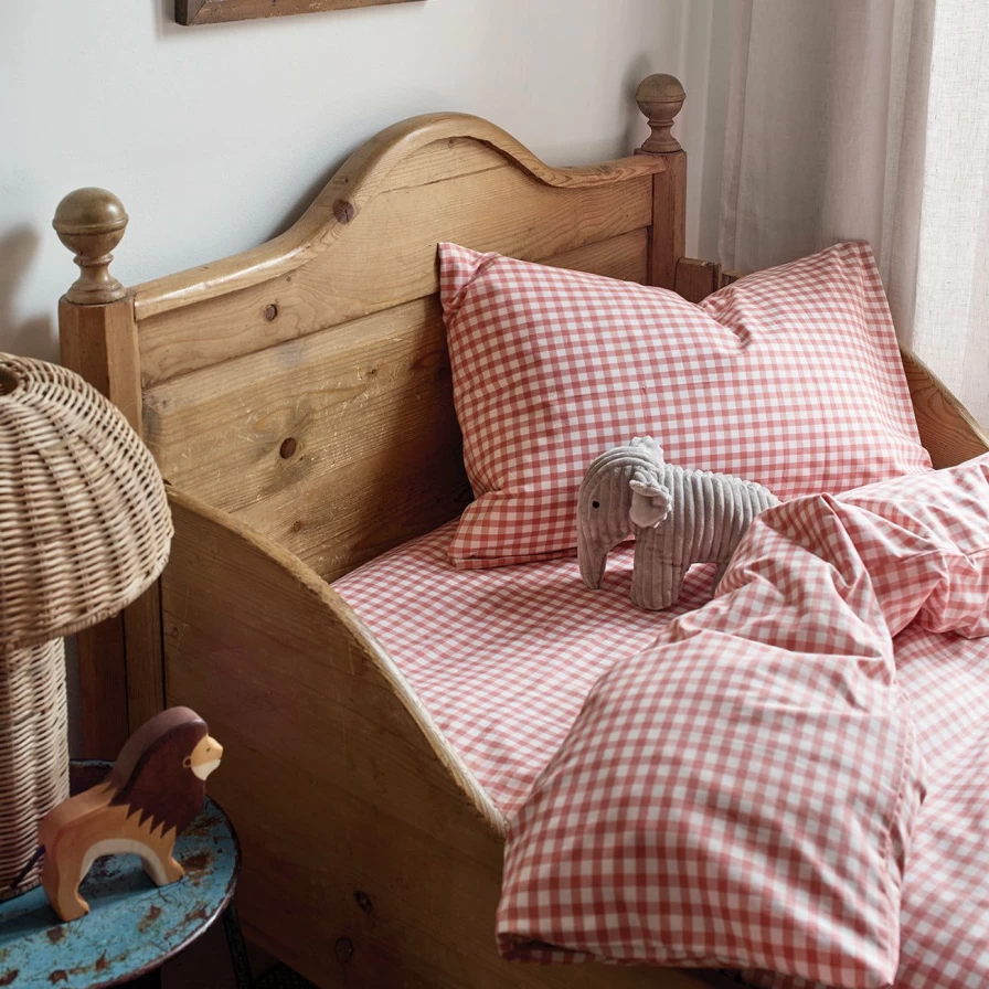Piglet in Bed Red Dune Kids Gingham Cotton Fitted Sheet - Soft, Breathable & Durable for Children's Beds