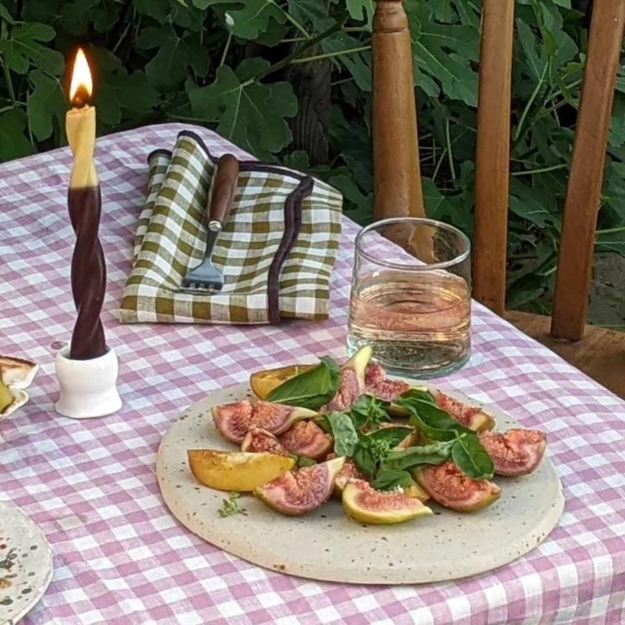 Piglet in Bed 4-Pack Botanical Green Gingham Linen Napkins - Eco-Friendly Table Linens