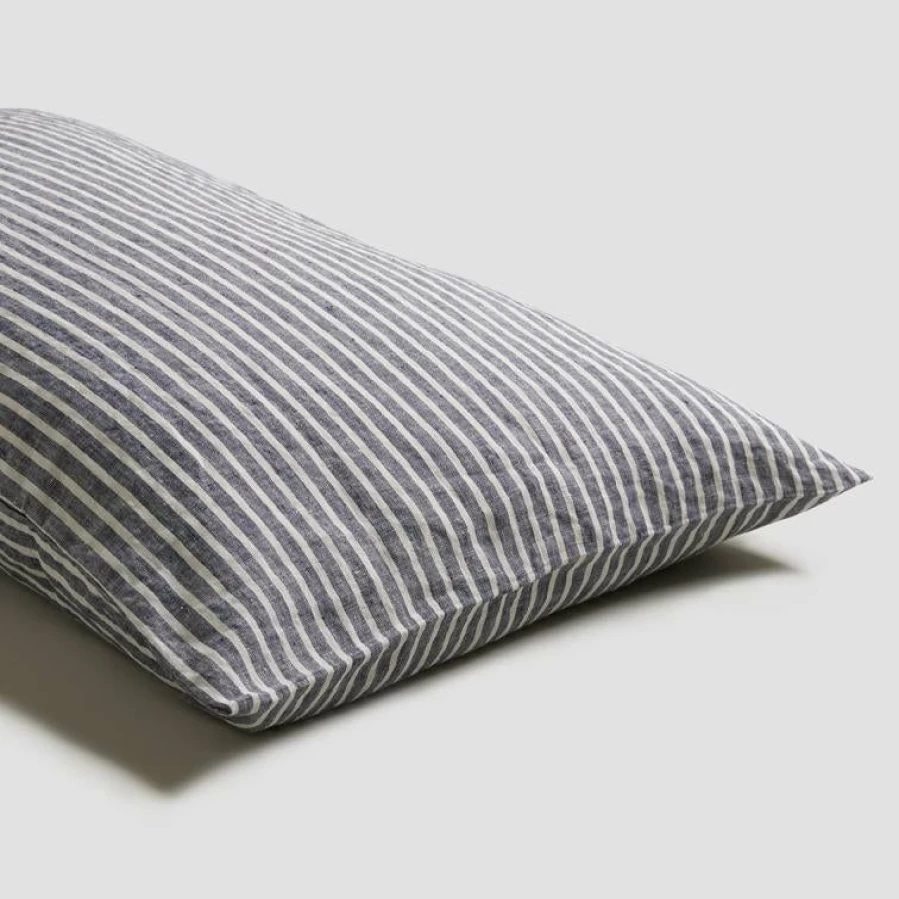 Piglet in Bed Midnight Stripe Linen Pillowcase Set - 100% Organic French Flax - Pair (Standard & King Size)