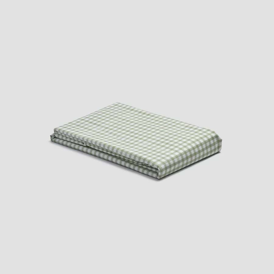 Piglet in Bed Small Gingham Cotton Duvet Cover - Pear Green Checkered Pattern
