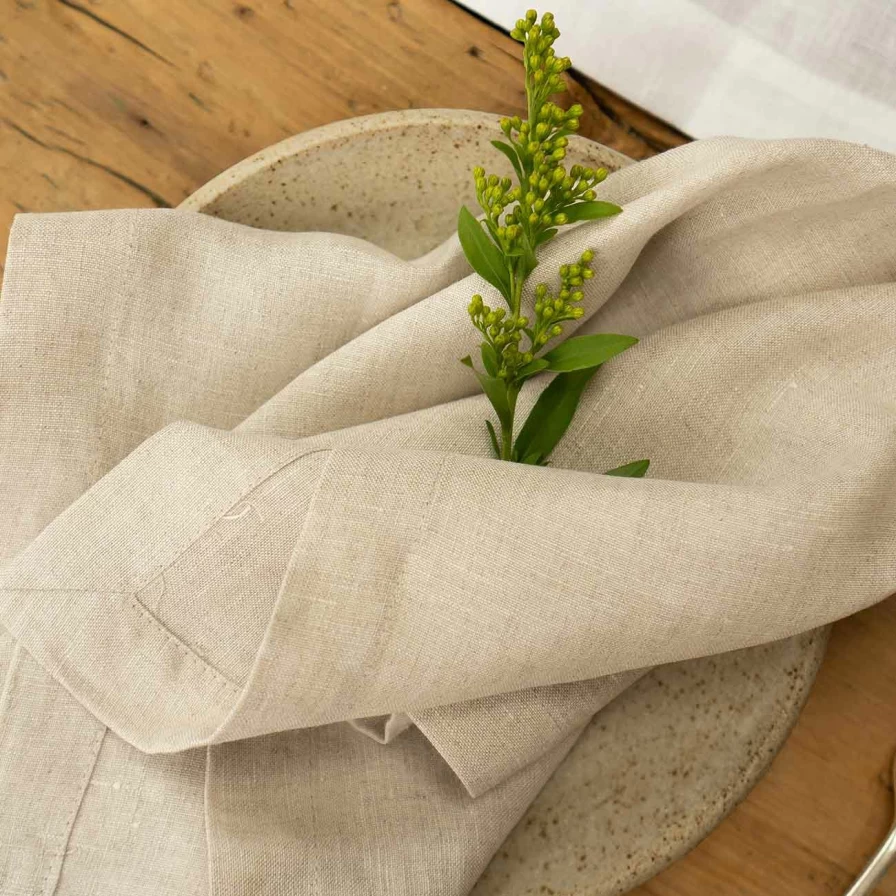 Piglet in Bed 100% Natural Oatmeal Linen Napkins Set of 4 - Eco-Friendly Kitchen & Dining Table Linens