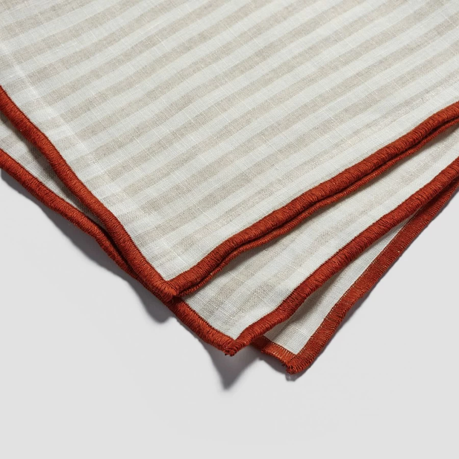 Piglet in Bed Striped Linen Table Runner - Natural Oatmeal Kitchen Dining Decor