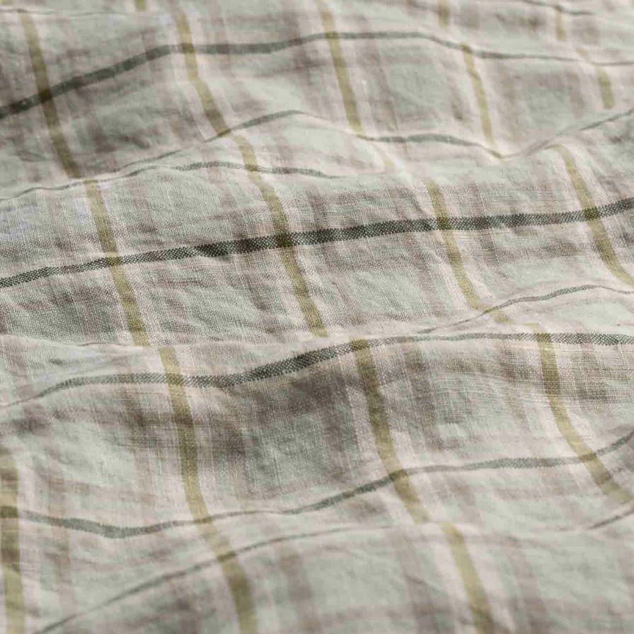 Piglet in Bed Laurel Green Check 100% Linen Flat Sheet – Organic & Breathable