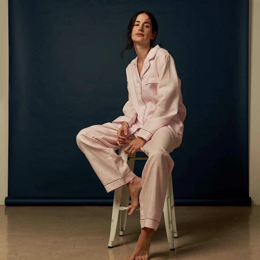 Piglet in Bed Women's Blush Pink Linen Pajama Pants - Soft Relaxed Sleep Trousers