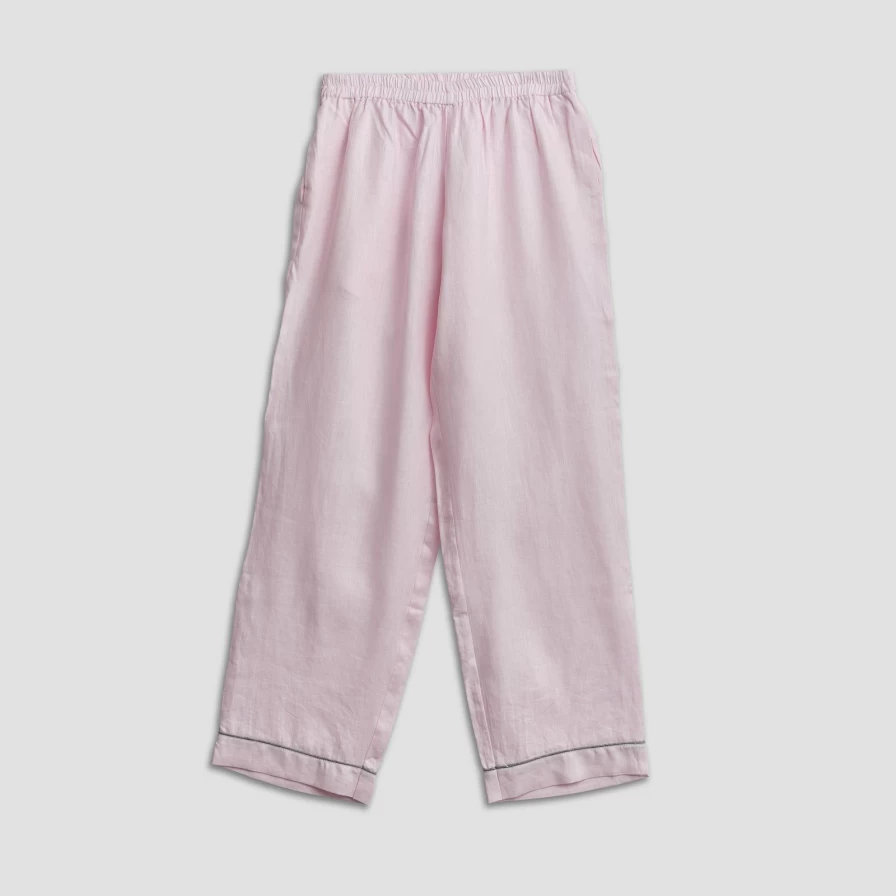 Piglet in Bed Women's Blush Pink Linen Pajama Pants - Soft Relaxed Sleep Trousers