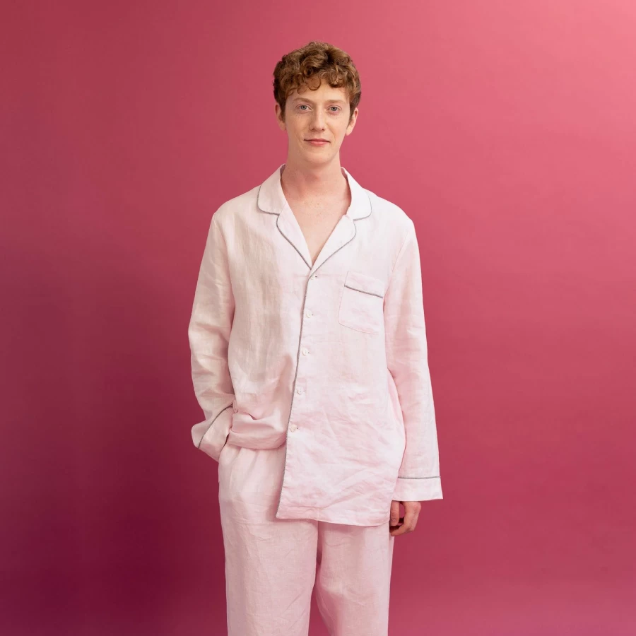 Piglet in Bed Men's Blush Pink Linen Sleep Shirt - Relaxing Sleepwear Top