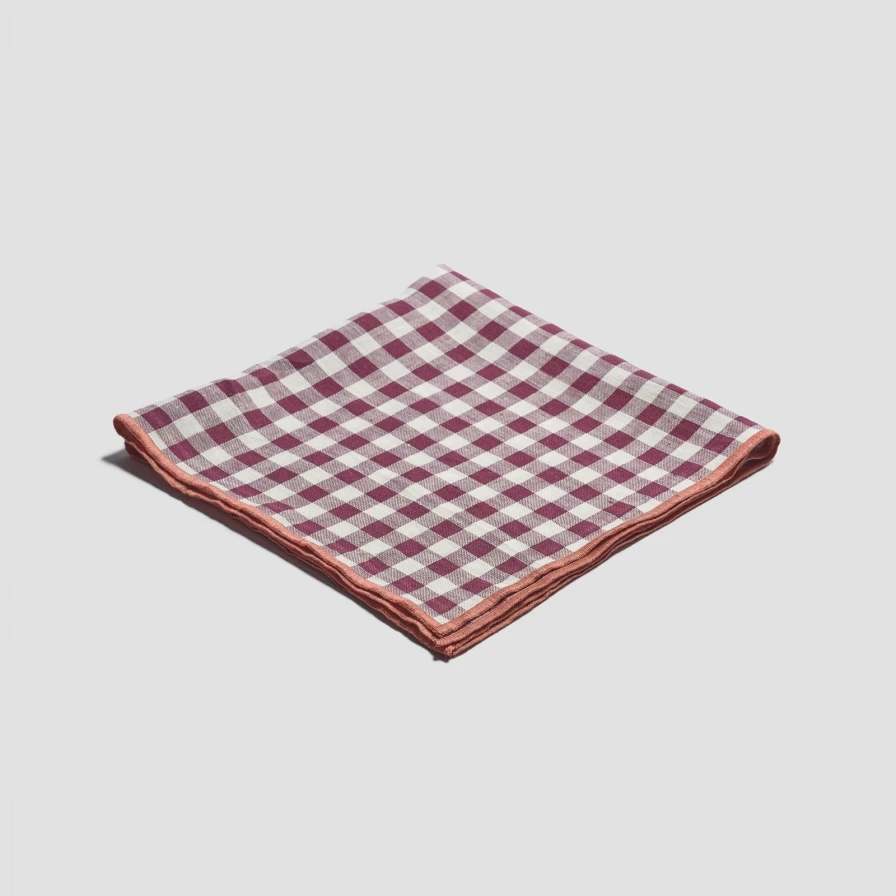 Piglet in Bed Berry Checkered Linen Napkins Set of 4 - Reusable Kitchen & Dining Table Linens
