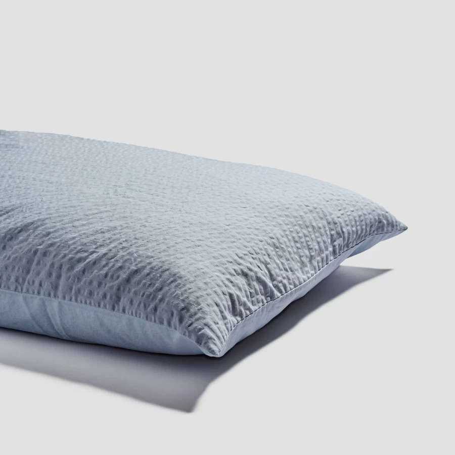Piglet in Bed Sky Blue Seersucker Cotton Pillowcase Pair - Breathable & Wrinkle-Resistant Bedding