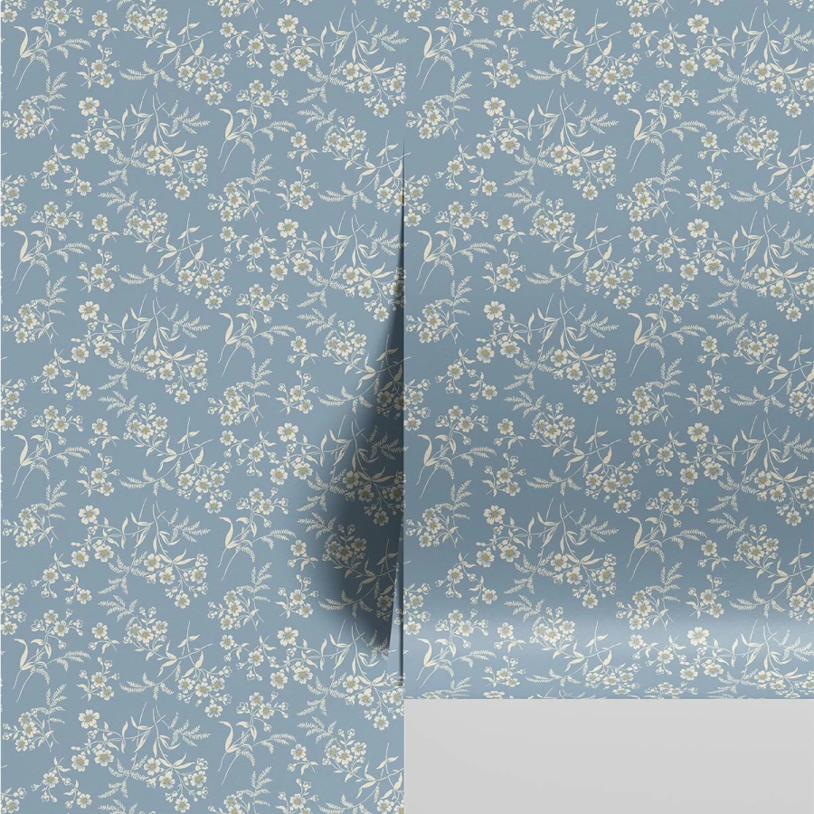 "Piglet in Bed Blue Camille Floral Wallpaper – Vintage-Inspired Botanical Peel & Stick Wallpaper"