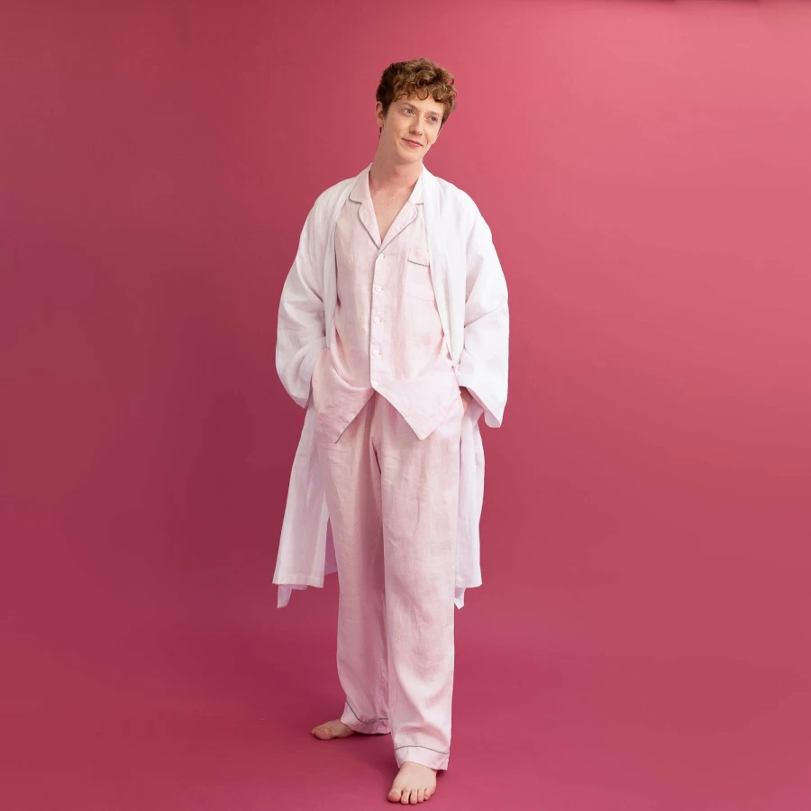 Piglet in Bed White Linen Robe - Organic Relaxation Wear for Women & Men
