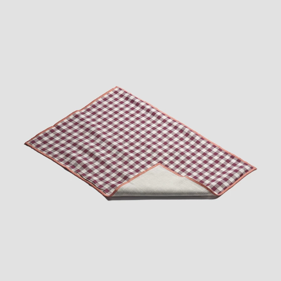 "Piglet in Bed Berry Gingham Linen Placemats - Set of 4 Reversible Table Mats for Farmhouse Dining"