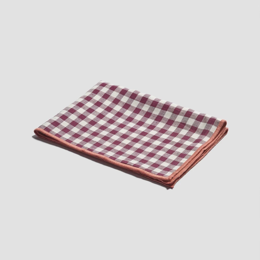 "Piglet in Bed Berry Gingham Linen Placemats - Set of 4 Reversible Table Mats for Farmhouse Dining"
