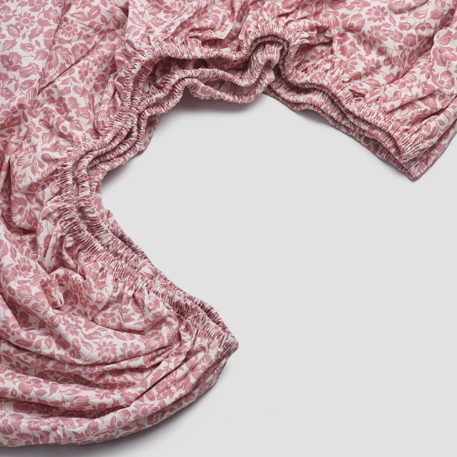 Piglet in Bed Red Dune Meadow Floral Printed 100% Cotton Fitted Sheet for Bedding