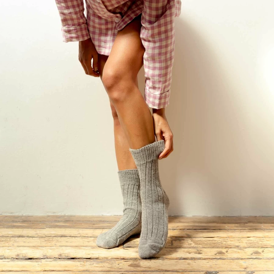 "Piglet in Bed Grey Alpaca Wool Bed Socks for Women & Men – Cozy Warm Winter Slipper Socks"