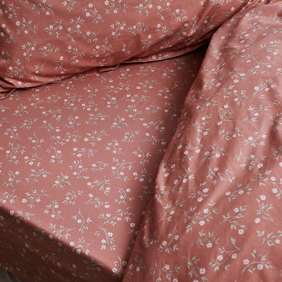 Piglet in Bed Organic Apricot Floral Cotton Fitted Sheet - Soft, Breathable, Sustainable Bedding