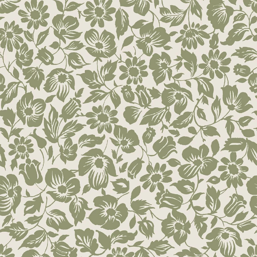 "Piglet in Bed Sage Meadow Floral Wallpaper – Botanical Print Home Decor"