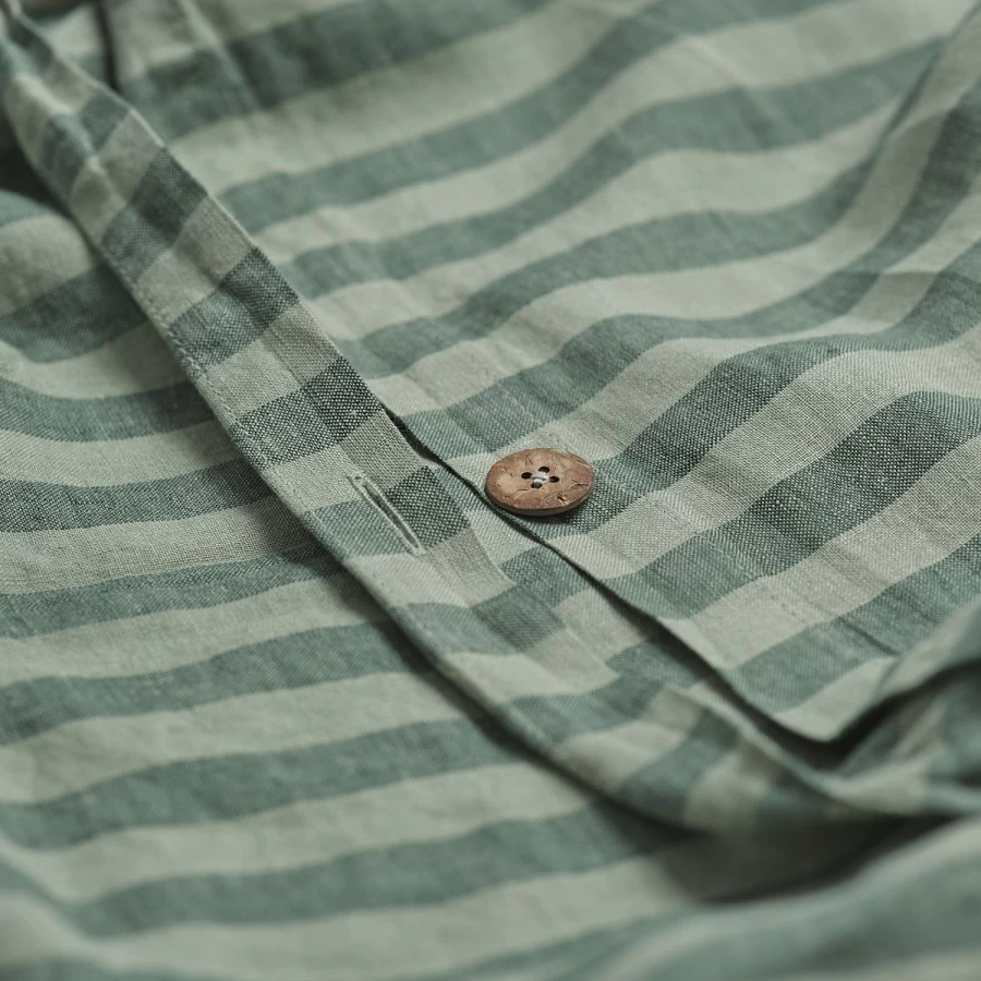 Piglet in Bed Pine Green Striped Linen Duvet Cover – Organic & Sustainable Bedding