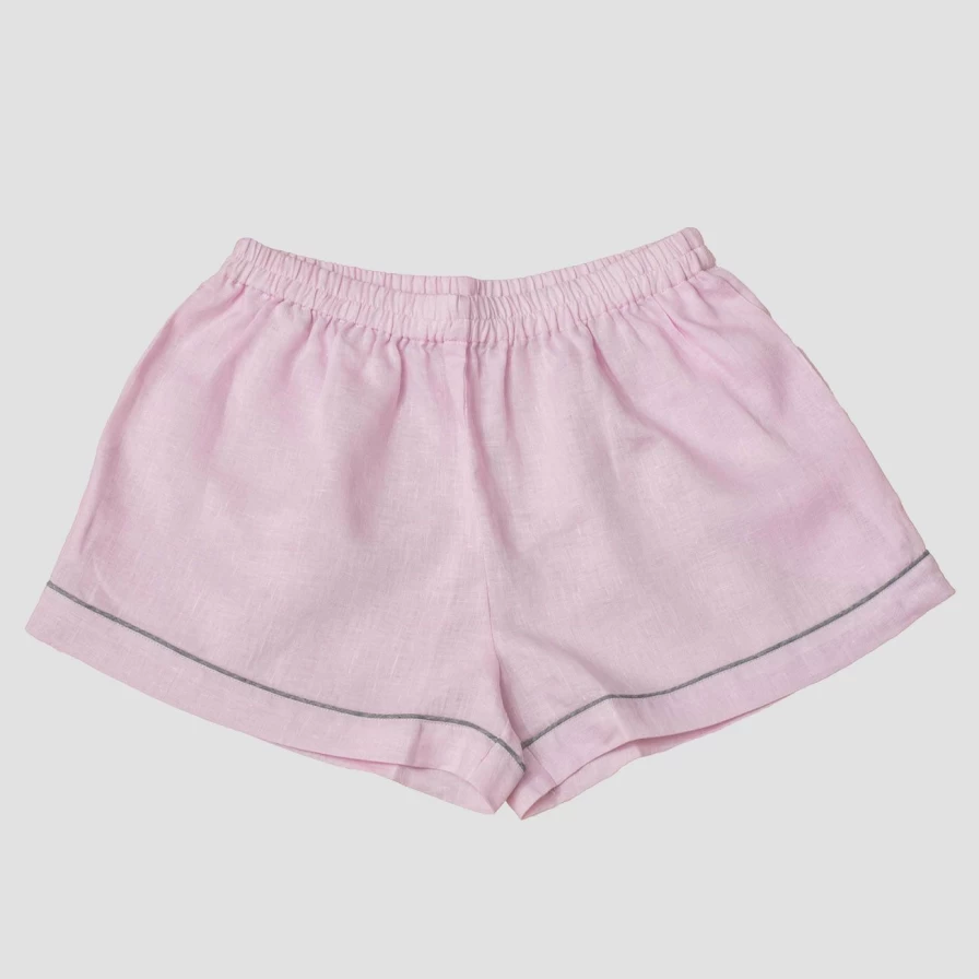 Piglet in Bed Women's Blush Pink Linen Pajama Shorts - Breathable Summer Sleepwear