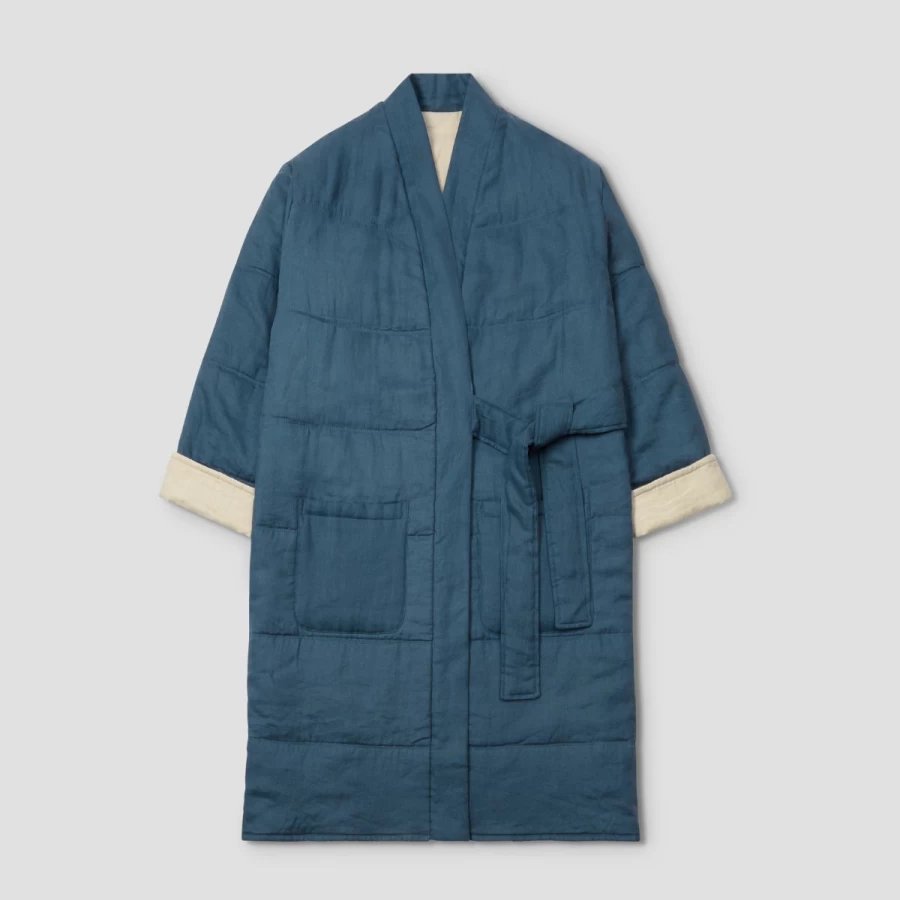 Piglet in Bed Deep Teal Linen Housecoat - Soft Luxurious Loungewear for Women