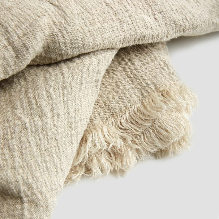 Piglet in Bed Oatmeal Linen Crinkle Throw Blanket - Soft Textured Bedspread for Cozy Home Decor