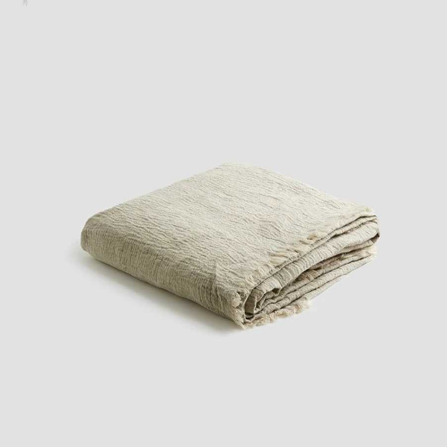 Piglet in Bed Oatmeal Linen Crinkle Throw Blanket - Soft Textured Bedspread for Cozy Home Decor