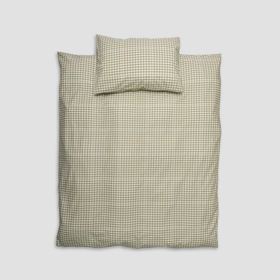 Piglet in Bed Kids Cotton Gingham Bedding Set - Pear Pattern for Nursery & Children's Room