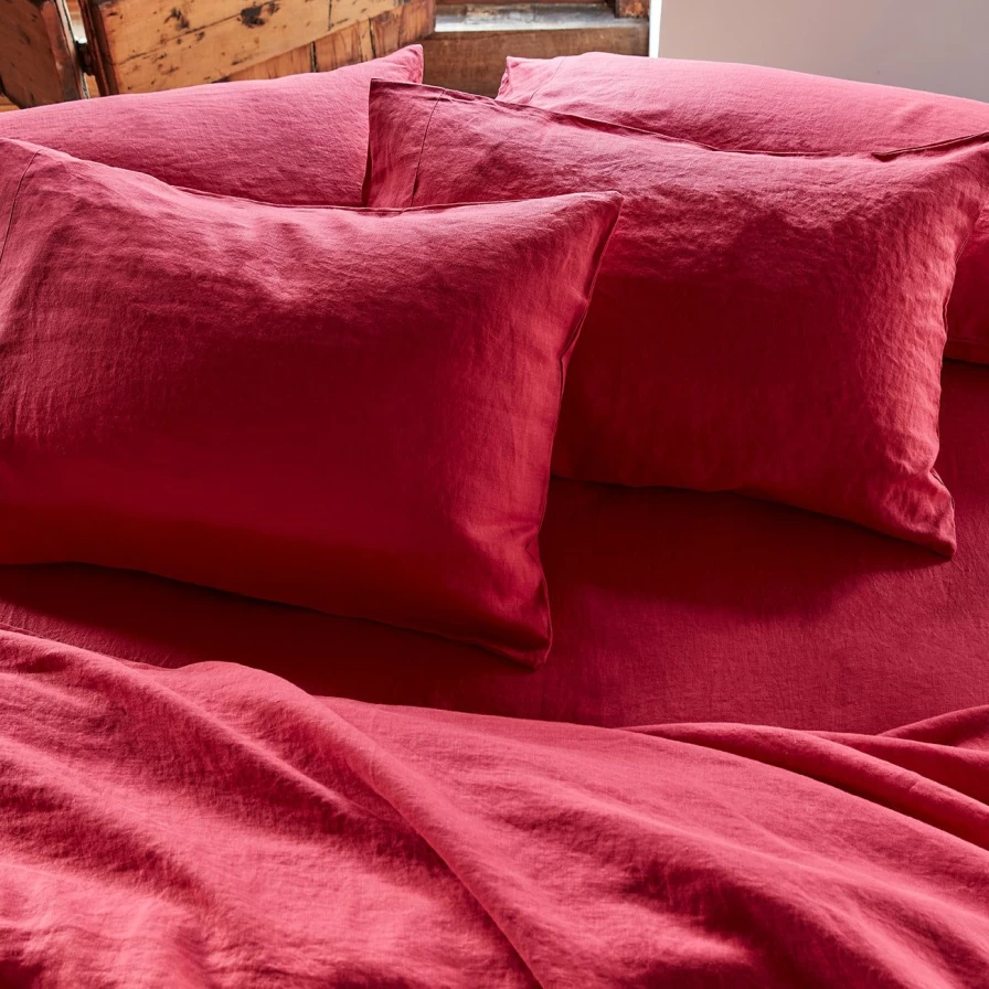 Piglet in Bed Fuchsia Linen Pillowcase Pair - 100% French Flax Linen Pillow Covers for Queen & King Size Beds