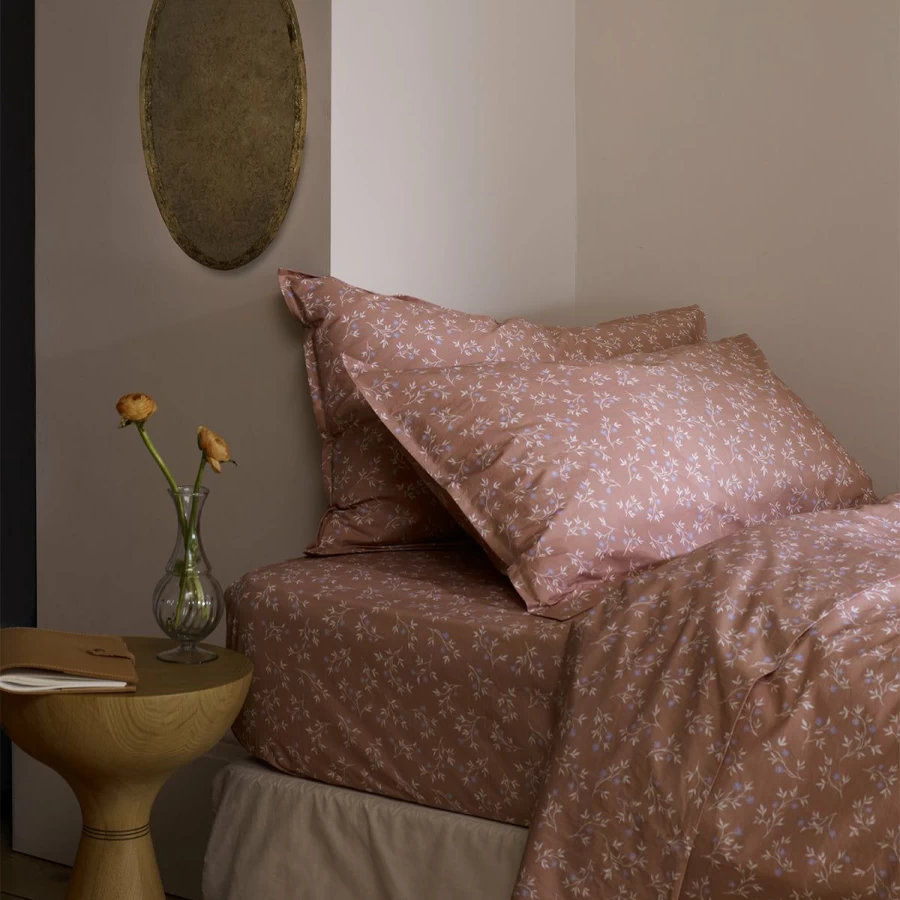 Piglet in Bed Organic Cotton Floral Chestnut Pillowcases Set of 2 - Botanical Print Luxury Bedding