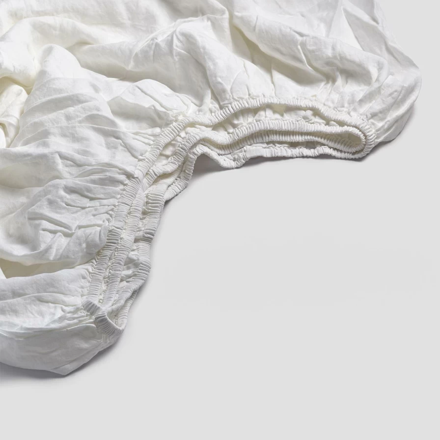 Piglet in Bed White Linen Fitted Sheet - Premium Organic Cotton Blend Queen Size